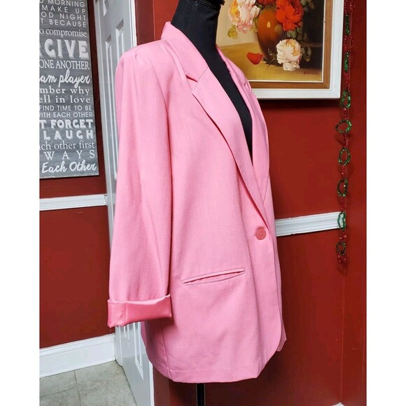 Vtg Sag Harbor Women's 14 Blazer Salmon Square Pockets Collar 1 Button Closure - Picture 14 of 16